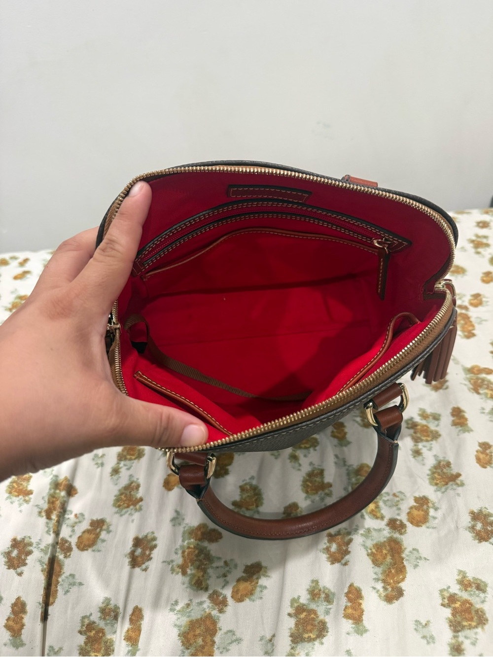 Dooney & Bourke Dark Brown Pebbled Leather Satchel - Picture 7 of 10